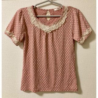 アクシーズファム(axes femme)の美品★axes♪ ビジューつきレースの水玉カットソー M(カットソー(半袖/袖なし))