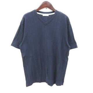 ニジュウサンク(23区)の23区 Tシャツ ニット 半袖 Vネック 総柄 50 紺 ネイビー ■MO(Tシャツ/カットソー(半袖/袖なし))