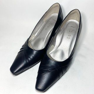 《美品》アシックス GIRO フォーマル パンプス 黒 レザー 23.5 お仕事