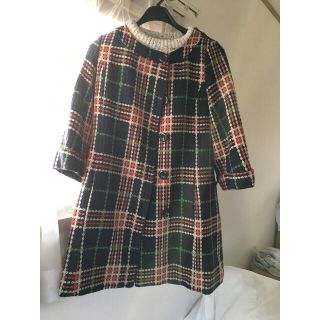 ドットアンドストライプスチャイルドウーマン(Dot&Stripes CHILDWOMAN)の値下げ ネイビーチェックコート美品(ロングコート)