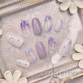 【現品1点限り】♡No.11♡『水滴あじさい蝶々ネイルチップ』