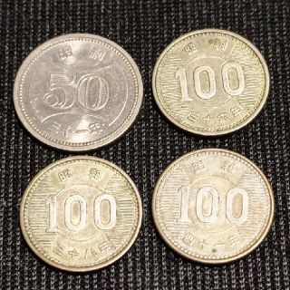旧50円硬貨穴ナシ1枚・旧100円銀貨稲3枚の4枚セット(その他)