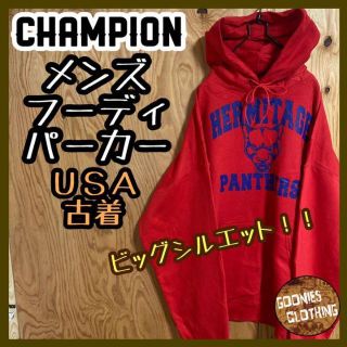 チャンピオン(Champion)のチャンピオン XL レッド パーカー フーディ USA古着 90s メンズ ロゴ(パーカー)