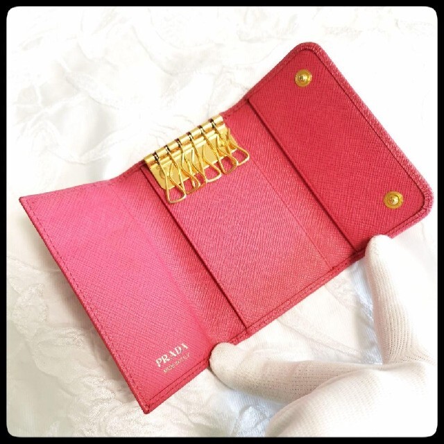 極美品♡プラダ PRADA サフィアーノ リボン 6連キーケース ピンク