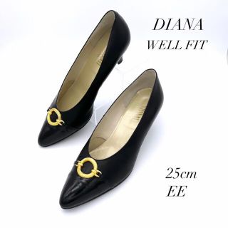 ダイアナ(DIANA)の【極美品✨】ダイアナ ウェルフィット パンプス ブラック ゴールド リング(ハイヒール/パンプス)