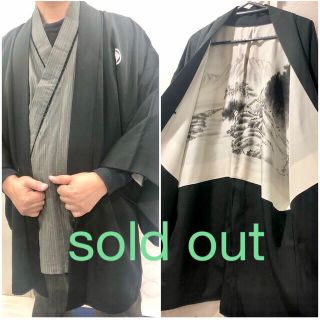 SALE！ 男物 黒 墨絵 羽織 (着物)