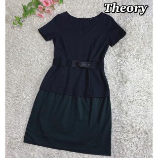 セオリー(theory)の美品  セオリー ひざ丈ワンピース ドレス フルジップ ベルト付(ひざ丈ワンピース)