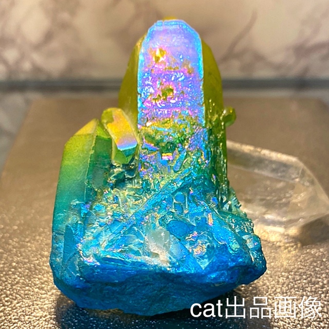 オーラ水晶 ポイント 5個セット カラフル クリスタル 天然石 原石