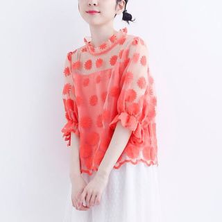 メルロー(merlot)の未使用！merlot plus フラワー刺繍 シアーブラウス(シャツ/ブラウス(半袖/袖なし))