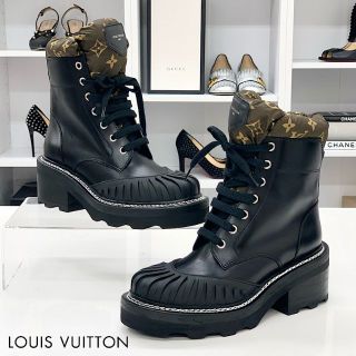 ルイヴィトン(LOUIS VUITTON)の4055 未使用 ヴィトン LVボブールライン レザー ナイロン アンクルブーツ(ブーツ)