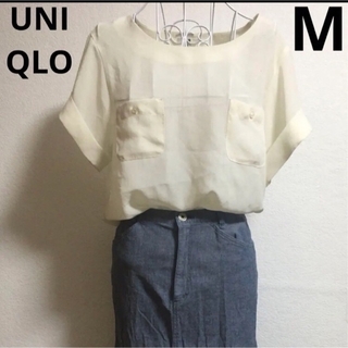 ユニクロ(UNIQLO)のユニクロ　シースルーシフォンTブラウス　オフホワイトM(シャツ/ブラウス(半袖/袖なし))