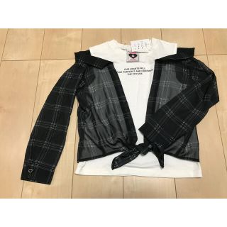 シマムラ(しまむら)の新品タグ付き　訳あり　140サイズ　黒チェックシャツ　肩出し　子供服　オシャレ(Tシャツ/カットソー)