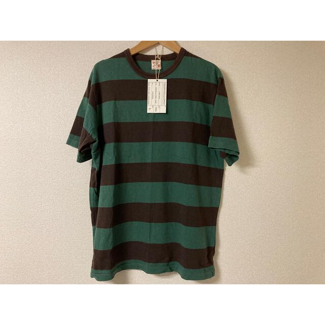 FREEWHEELERS(フリーホイーラーズ)の美中古 フリーホイーラーズ ボーダーTシャツ グリーン×チャコールブラック ４０ メンズのトップス(Tシャツ/カットソー(半袖/袖なし))の商品写真