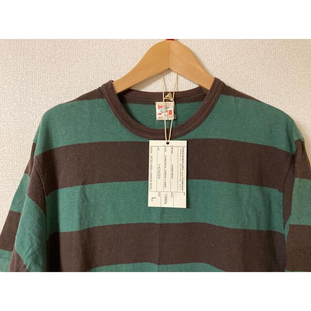 FREEWHEELERS(フリーホイーラーズ)の美中古 フリーホイーラーズ ボーダーTシャツ グリーン×チャコールブラック ４０ メンズのトップス(Tシャツ/カットソー(半袖/袖なし))の商品写真