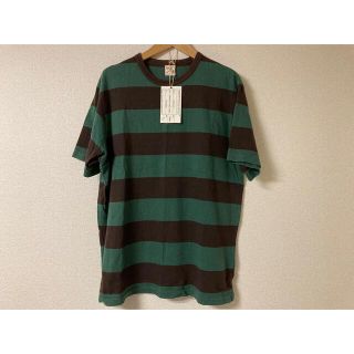 フリーホイーラーズ(FREEWHEELERS)の美中古 フリーホイーラーズ ボーダーTシャツ グリーン×チャコールブラック ４０(Tシャツ/カットソー(半袖/袖なし))