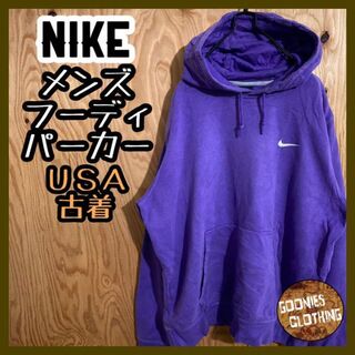 ナイキ(NIKE)のナイキ パープル スウッシュ 刺繍 パーカー フーディ USA古着 90s 紫(パーカー)