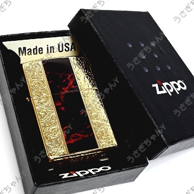 ZIPPO(ジッポー)の送料無料☆zippo☆両面☆大理石柄レッド☆ゴールドアラベスク☆ジッポ メンズのファッション小物(タバコグッズ)の商品写真