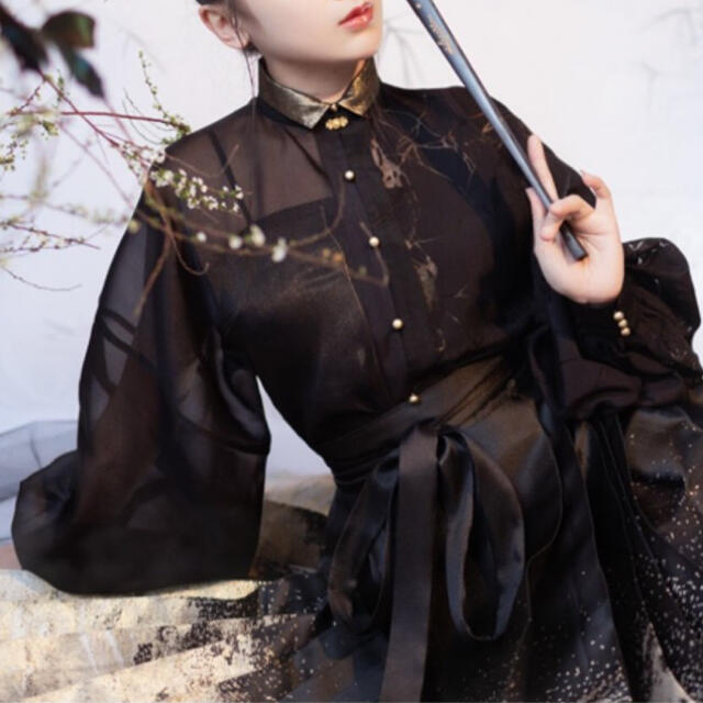 To Alice - 鸞清 立ち襟 黒金色長袖シャツ 漢服 中華風 ゴシック