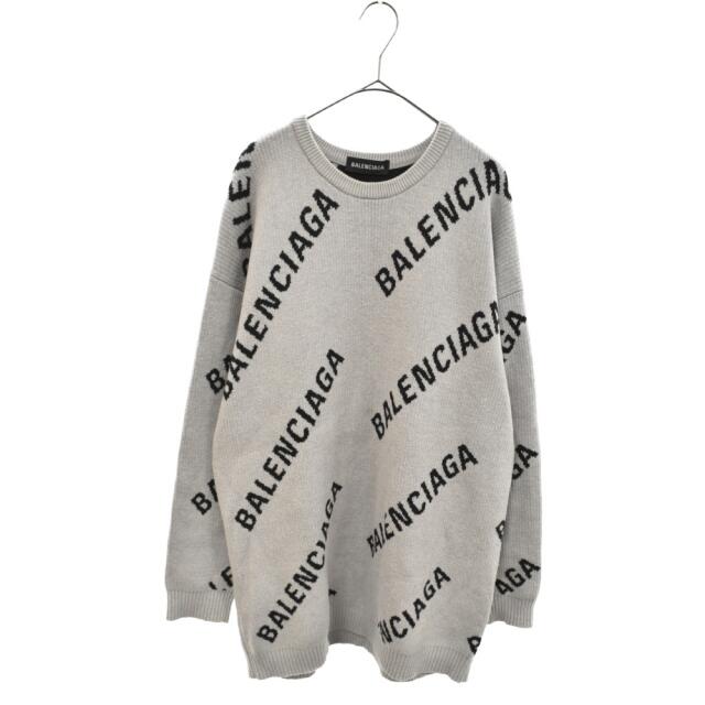 BALENCIAGA バレンシアガ 総柄ロゴジャガード クルーネックニットセーター グレー 576307 T315356センチ肩幅