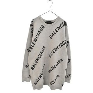 バレンシアガ(Balenciaga)のBALENCIAGA バレンシアガ 総柄ロゴジャガード クルーネックニットセーター グレー 576307 T3153(ニット/セーター)