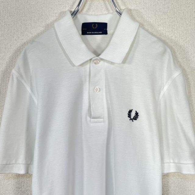 【UK製】フレッドペリー/FRED PERRY ポロシャツ　ロゴ刺繍　M3 白