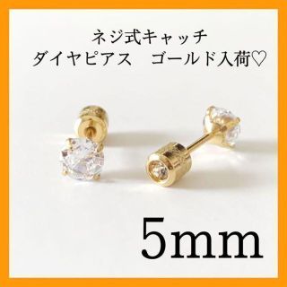 大人気　5mm ネジ式キャッチ 一粒ダイヤ  ピアス　ゴールド メンズ　韓国(ピアス(両耳用))