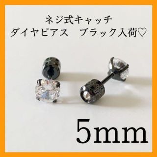 大人気　5mm 4本爪 ネジ式キャッチ 一粒ダイヤ ステンレスピアス　ブラック(ピアス(両耳用))