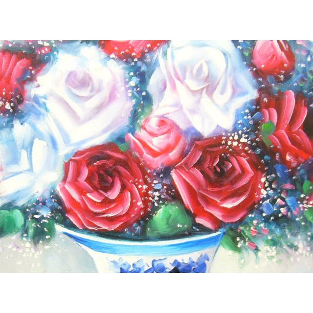 絵画 油絵 作者不詳 肉筆油絵 静物画 薔薇の花と花瓶 F10