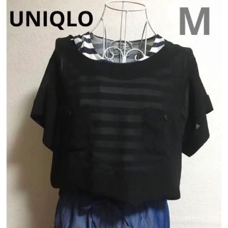 ユニクロ(UNIQLO)のユニクロ　シースルーシフォンTブラウス　ブラックM(シャツ/ブラウス(半袖/袖なし))