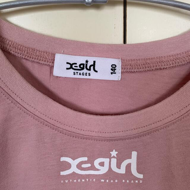 X-girl Stages(エックスガールステージス)のX-girl Stages☆切替ロゴ半袖Tシャツワンピース☆140 キッズ/ベビー/マタニティのキッズ服女の子用(90cm~)(ワンピース)の商品写真