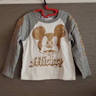 ディズニー(Disney)のDISNEY ミッキー　長袖 ラグランスリーブ ゴールドラメプリント　110cm(Tシャツ/カットソー)