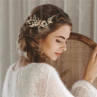 ブライダル　ヘッドドレス　ウェディング　ピンク　ヘアアクセサリー　結婚式　髪飾り(ヘッドドレス/ドレス)