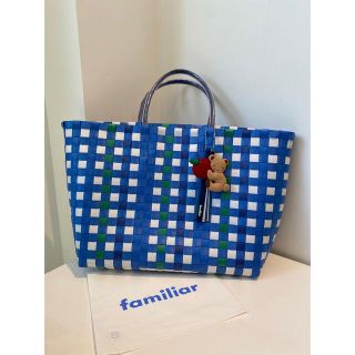 ファミリア(familiar)の【未使用】ファミリア 店舗限定 編みバッグ 青 ブルー(大)(トートバッグ)