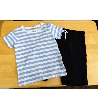 ムジルシリョウヒン(MUJI (無印良品))の無印 140 ストライプTシャツ H&M 146 ハーフパンツ黒(Tシャツ/カットソー)