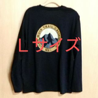 MEI 黒 Ｌサイズ  胸ポケット バックプリント ロングTシャツ 長袖(Tシャツ/カットソー(七分/長袖))