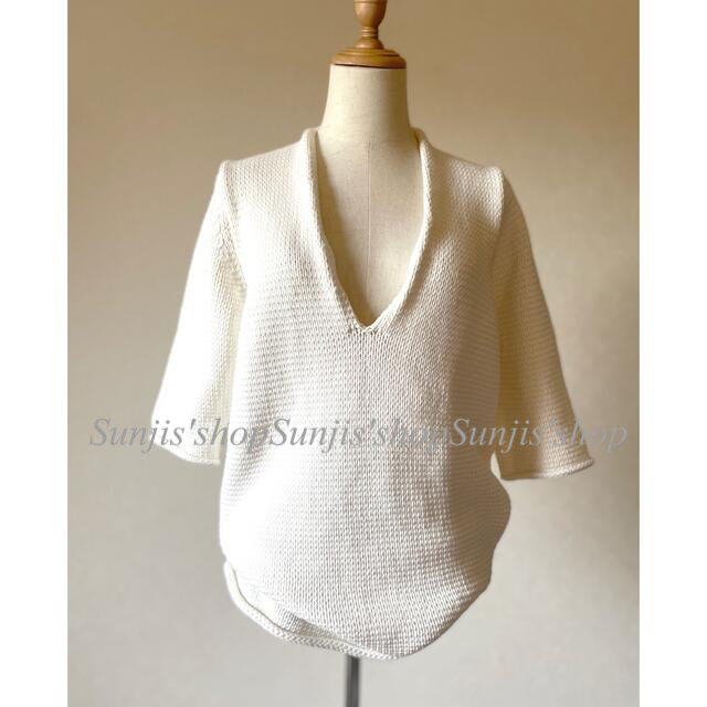 Deuxieme Classe】WhiteVネックcotton7分袖ニット holdmeback.com
