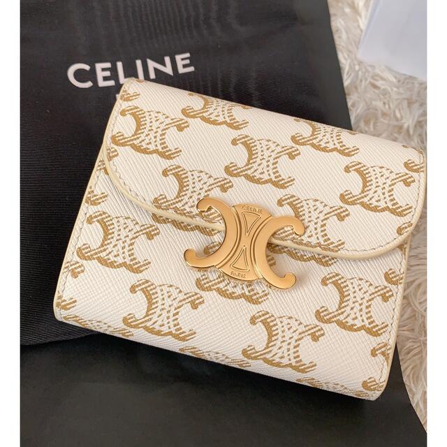 celine - CELINE セリーヌ 財布 トリオンフ キャンバス ホワイト タン