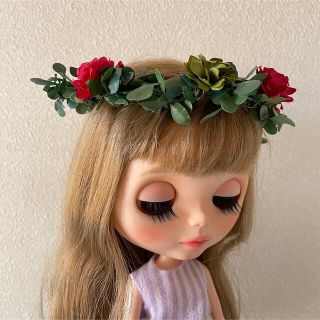 ブライス ハンドメイド 花冠 花かんむり グリーンレッド(人形)