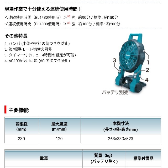 Makita(マキタ)のマキタ　充電式ファン　白 スマホ/家電/カメラの冷暖房/空調(扇風機)の商品写真