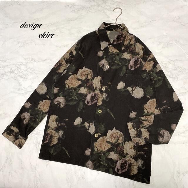 柄シャツ 総柄 古着 高級 デザインシャツ 花柄 薔薇 ラッド