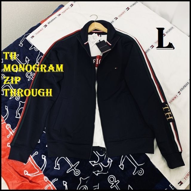 TOMMY HILFIGER(トミーヒルフィガー)のTH MONOGRAM ZIP THROUGH ネイビー Lサイズ メンズのトップス(スウェット)の商品写真