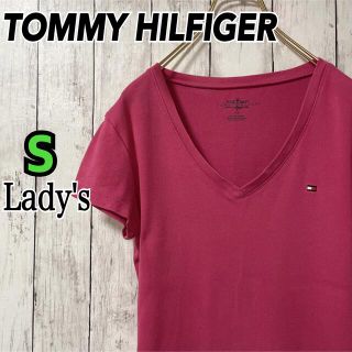 トミーヒルフィガー(TOMMY HILFIGER)のトミーヒルフィガー Vネック サマーニット Sサイズ ピンク レディース 古着(ニット/セーター)