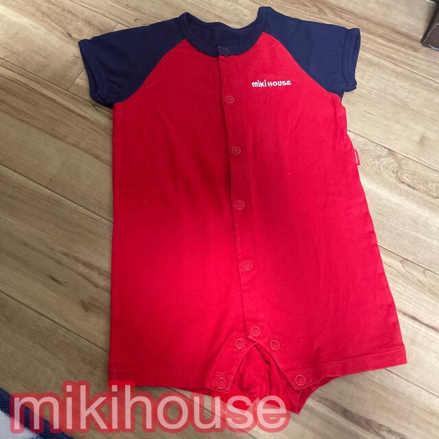 mikihouse(ミキハウス)のミキハウス　半袖ロンパース　赤×紺　80 キッズ/ベビー/マタニティのベビー服(~85cm)(ロンパース)の商品写真