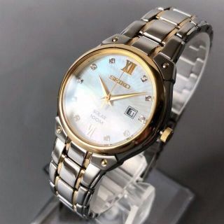 セイコー(SEIKO)の【新品】ダイヤ飾り セイコー SEIKO ツートーン ソーラー レディース腕時計(腕時計)