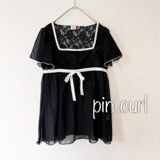 ピンカール(Pin Curl)のpin curl　美品　半袖ブラウス　レース　黒　ブラック　シフォン生地(シャツ/ブラウス(半袖/袖なし))