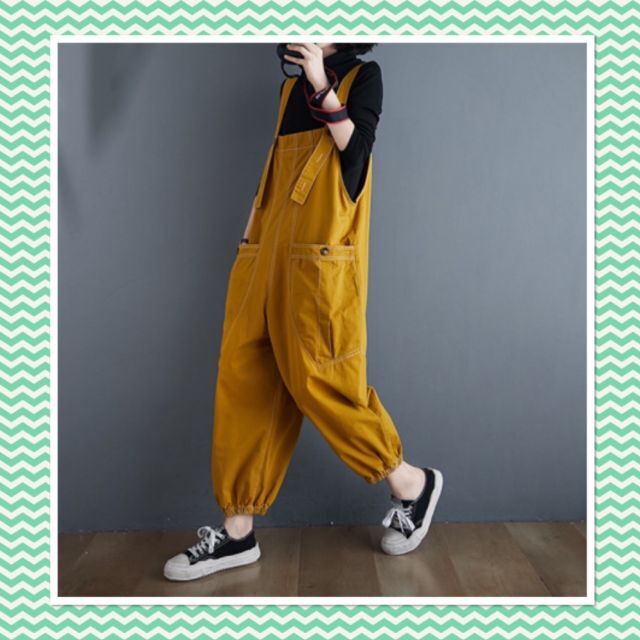 サロペット オーバーオール オールインワン ボトムス パンツ 黄色 イエロー M レディースのパンツ(オールインワン)の商品写真