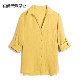 🌷4月新作🐝7868◆yellow イエロー リネンブレンド シャツ(シャツ/ブラウス(半袖/袖なし))
