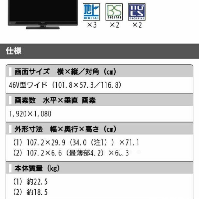 AQUOS(アクオス)のシャープ アクオス 亀山 カバー付 スマホ/家電/カメラのテレビ/映像機器(テレビ)の商品写真