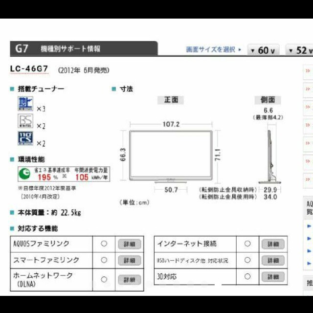 AQUOS(アクオス)のシャープ アクオス 亀山 カバー付 スマホ/家電/カメラのテレビ/映像機器(テレビ)の商品写真