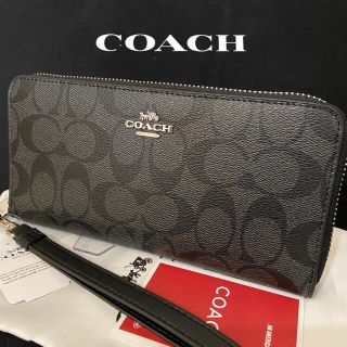 コーチ(COACH)のラッピング❤️2021新作 コーチ 長財布 ストラップ付 ブラック×チャコール(長財布)